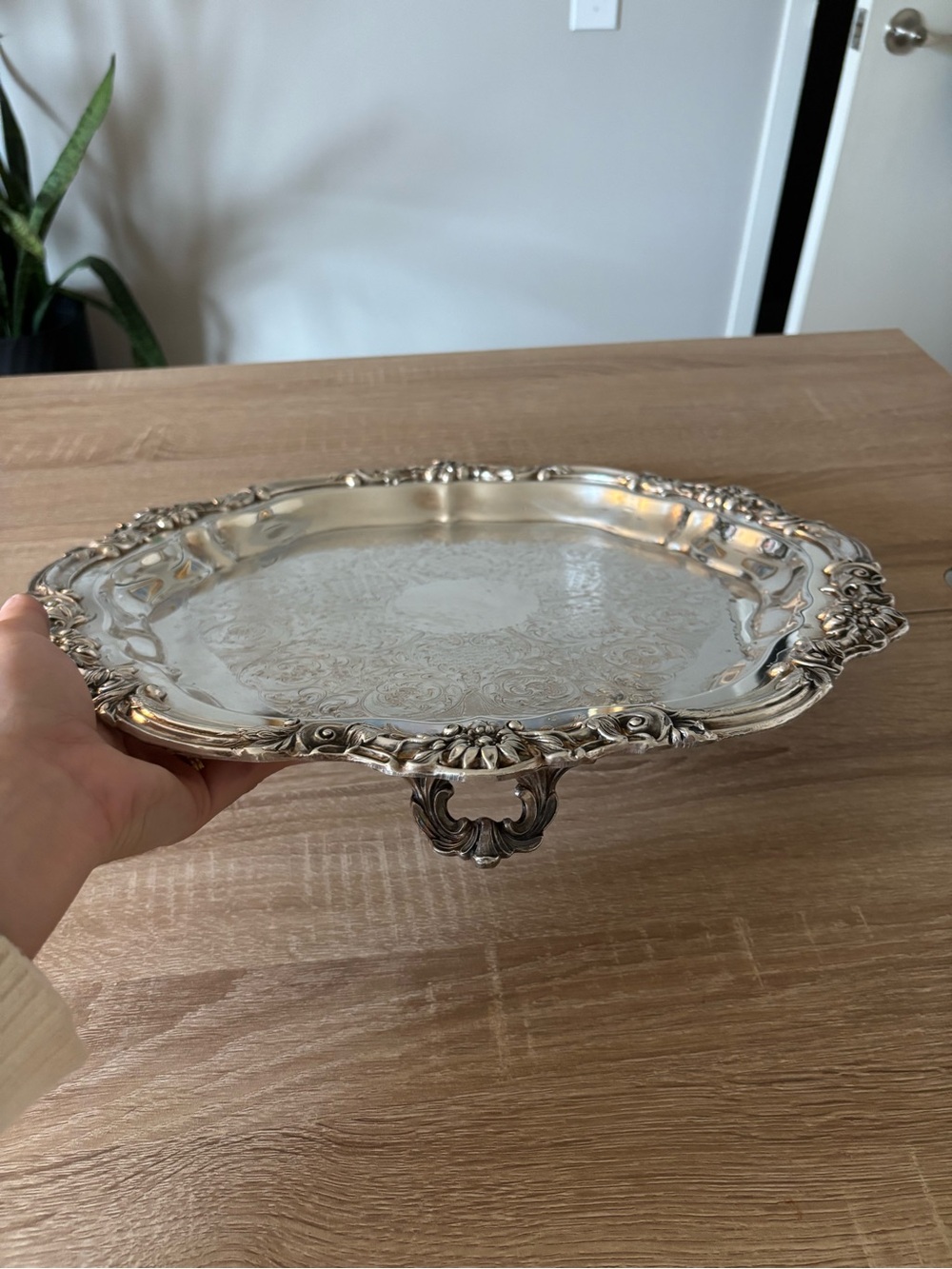 Ornate FB Rogers Silver Serving Tray - Floral Border with Feet - 17in x 17in - Picture 5 of 9